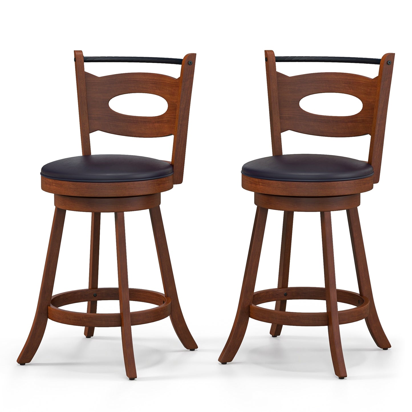 Counter Height Bar Stools Set of 2 with 360° Swivel and Curved Back, 24 Inch Upholstered Seat