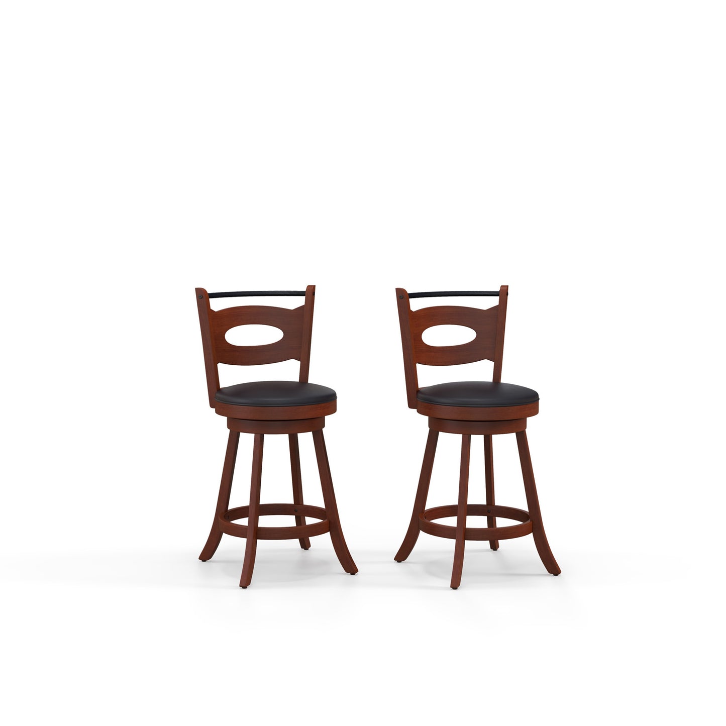 Counter Height Bar Stools Set of 2 with 360° Swivel and Curved Back, 24 Inch Upholstered Seat
