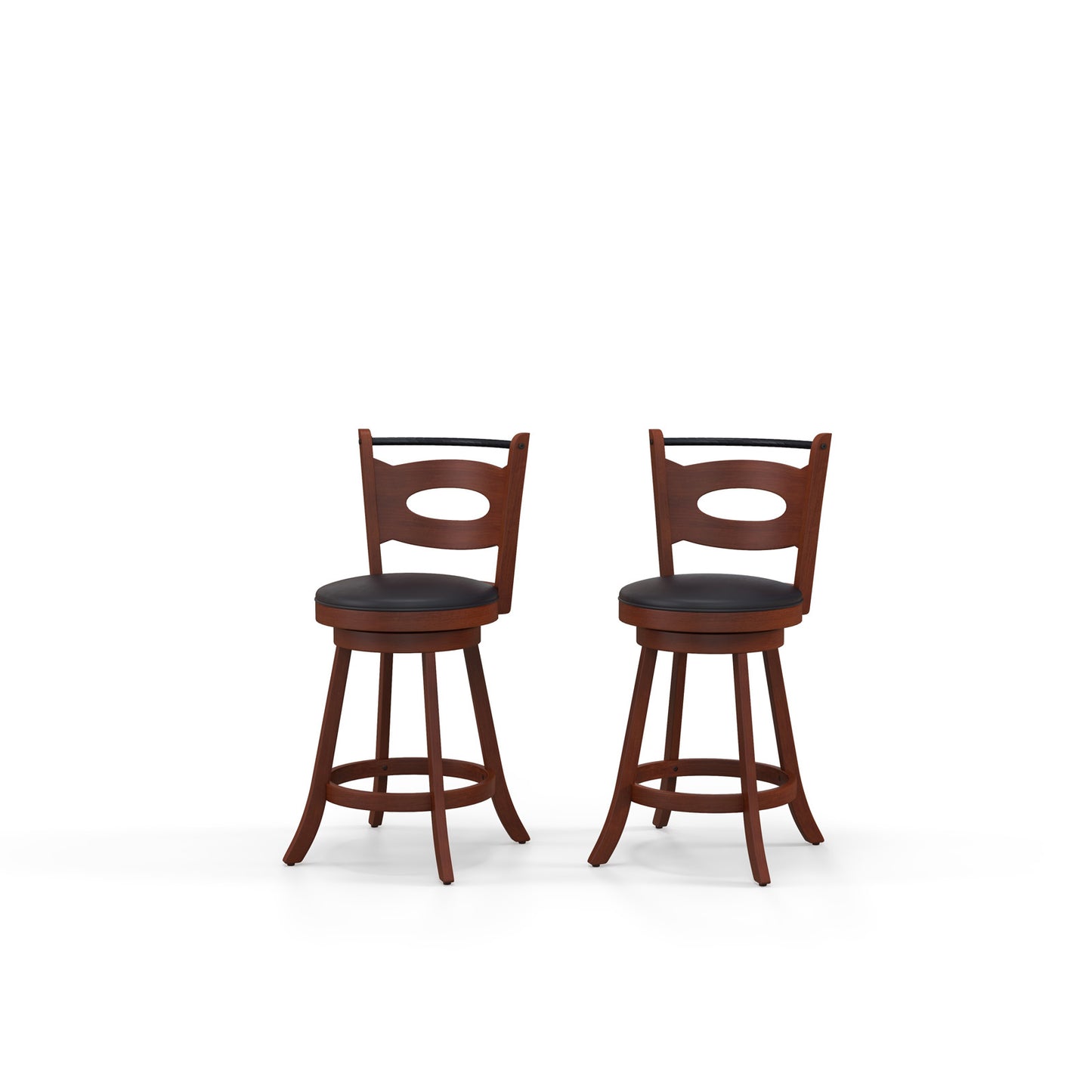 Counter Height Bar Stools Set of 2 with 360° Swivel and Curved Back, 24 Inch Upholstered Seat