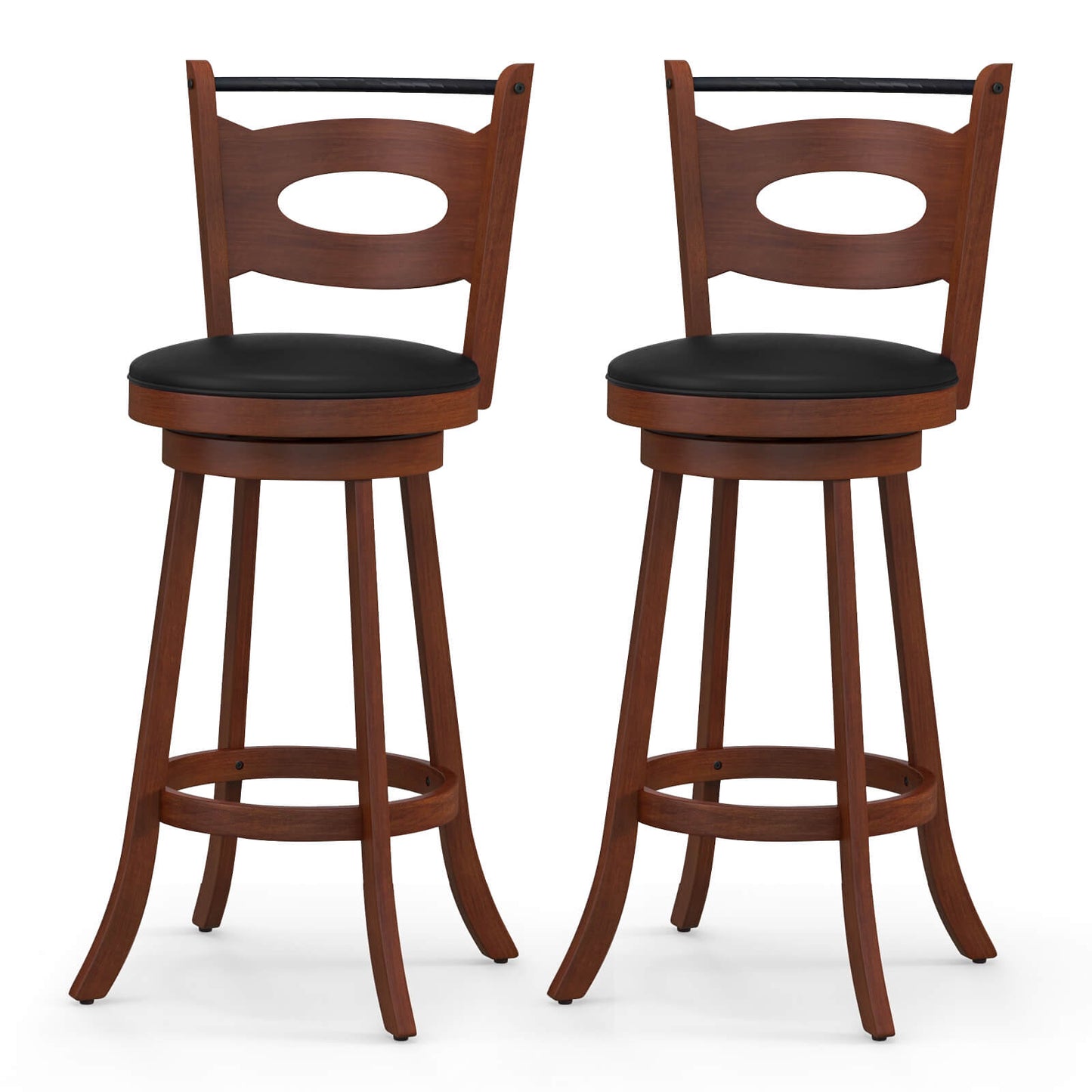 Counter Height Bar Stools Set of 2 with 360° Swivel and Curved Back, 29 Inch Upholstered Seat