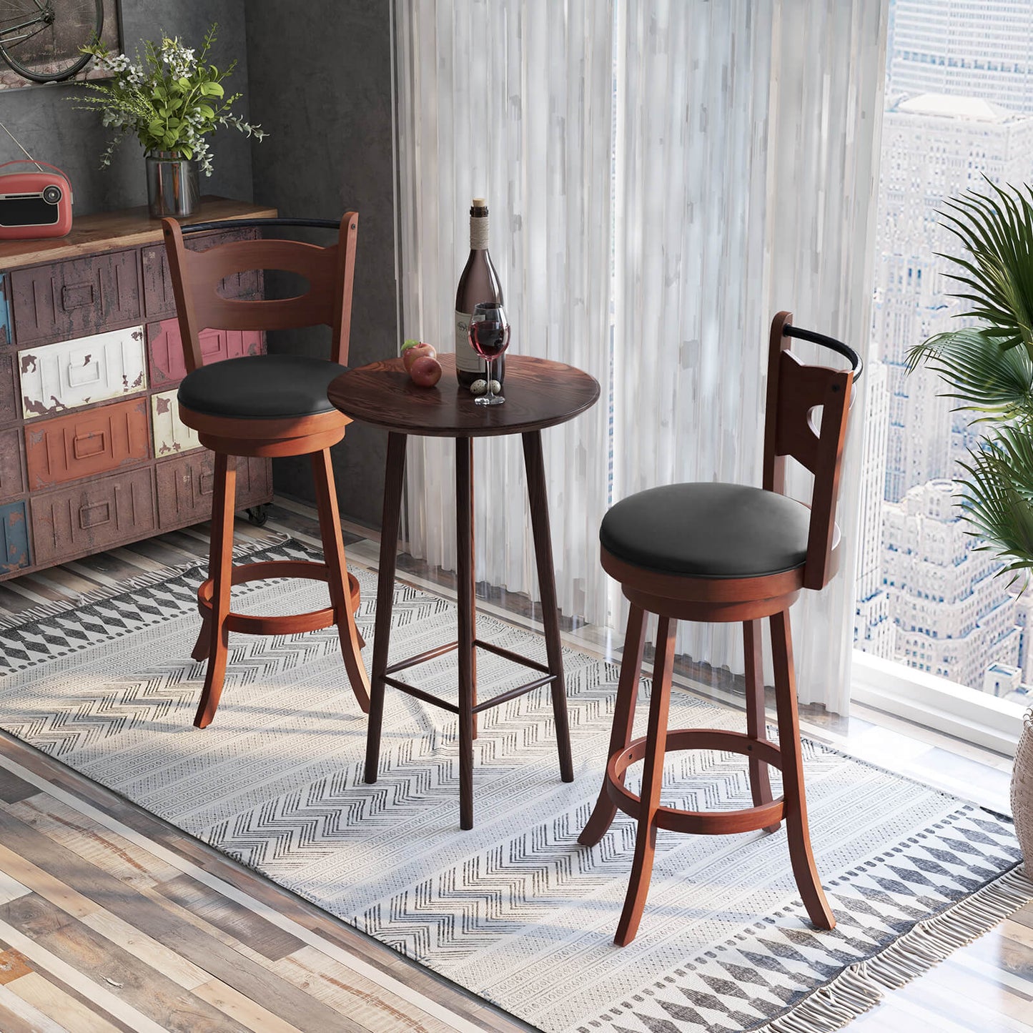 Counter Height Bar Stools Set of 2 with 360° Swivel and Curved Back, 29 Inch Upholstered Seat