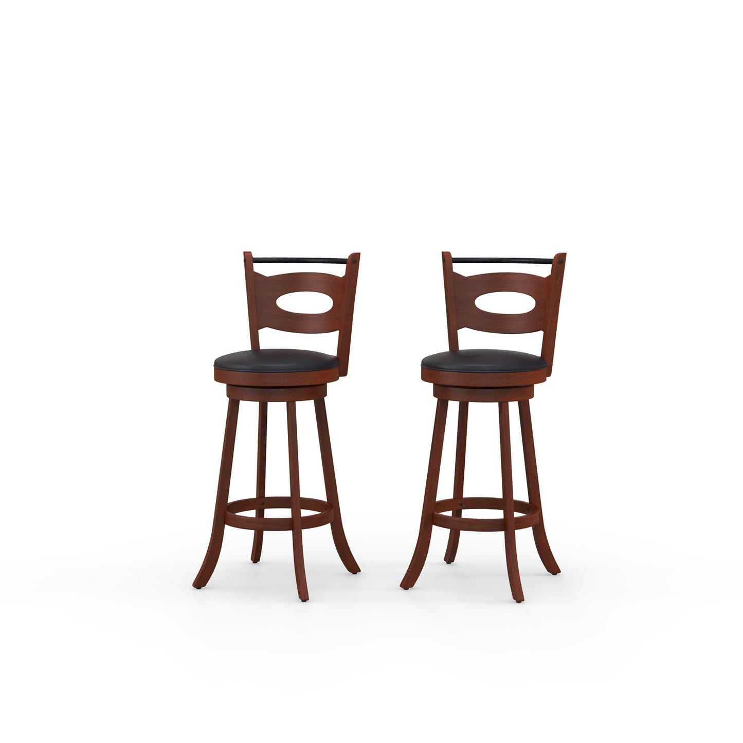 Counter Height Bar Stools Set of 2 with 360° Swivel and Curved Back, 29 Inch Upholstered Seat