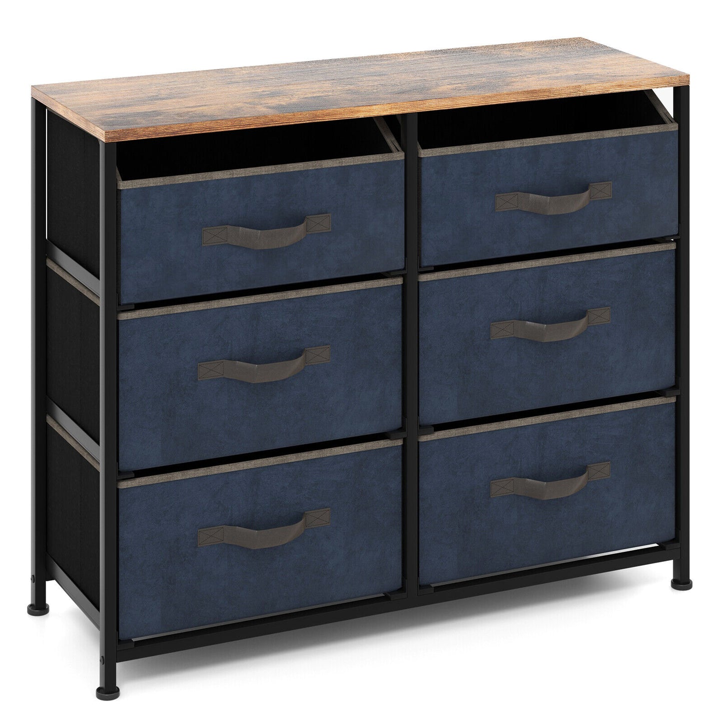 6 Drawer Fabric Dresser with Wide Top and Metal Frame, Rustic Storage Organizer with Anti-Tip Safety for Bedroom or Living Room