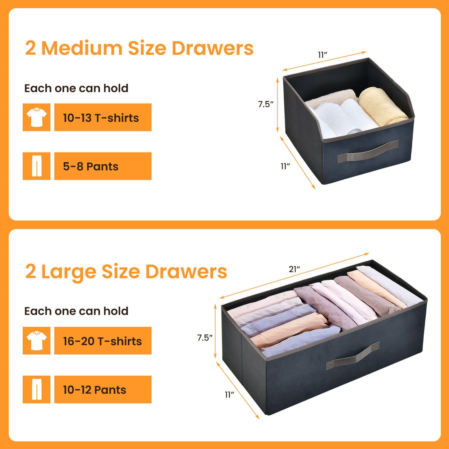 4 Drawer Fabric Dresser with Open Shelves, Rustic Storage Tower for Home
