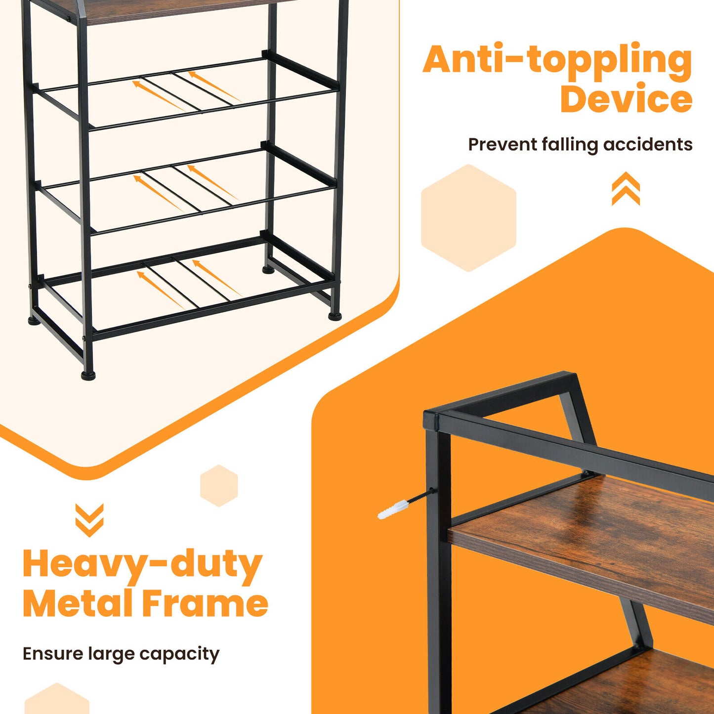 4 Drawer Fabric Dresser with Open Shelves, Rustic Storage Tower for Home
