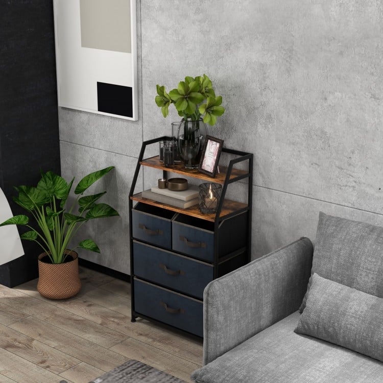 4 Drawer Fabric Dresser with Open Shelves, Rustic Storage Tower for Home