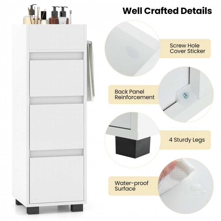 Bathroom Floor Cabinet with 3 Drawers, 4 Dividers & Towel Rack