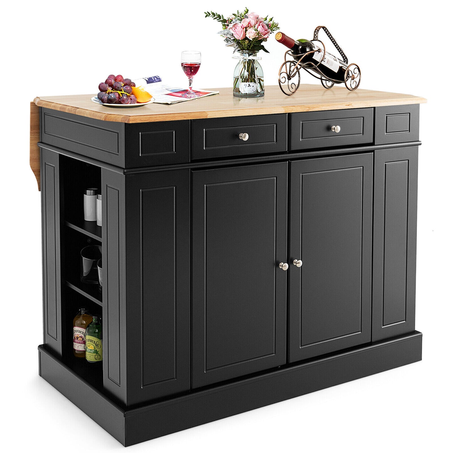 Space-Saving Kitchen Island with Storage Cabinets and Adjustable Shelves - Black