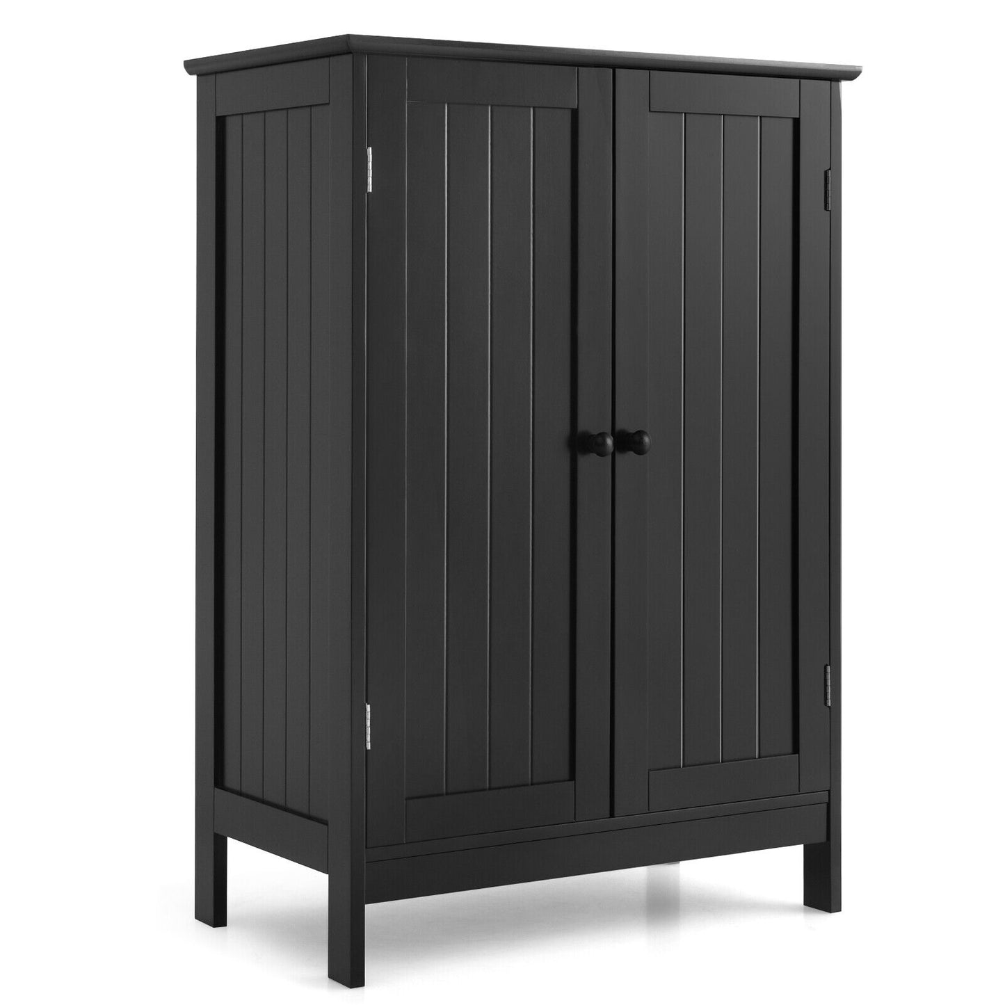 Modern Bathroom Floor Storage Cabinet with Double Doors & Adjustable Shelves