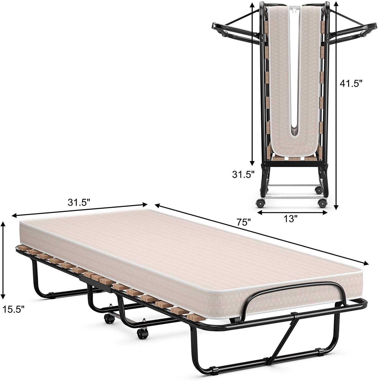 75" x 31.5" Folding Guest Bed with Memory Foam Mattress – Comfortable & Compact