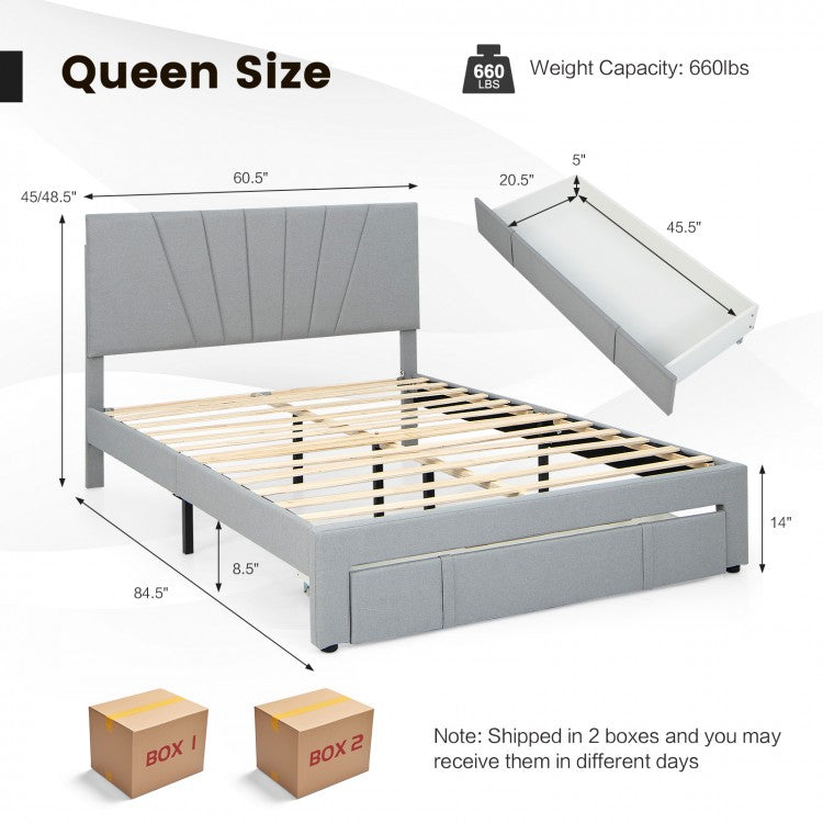 Elegant Upholstered Bed Frame with Storage Drawer and Adjustable Headboard - Full/Queen Size