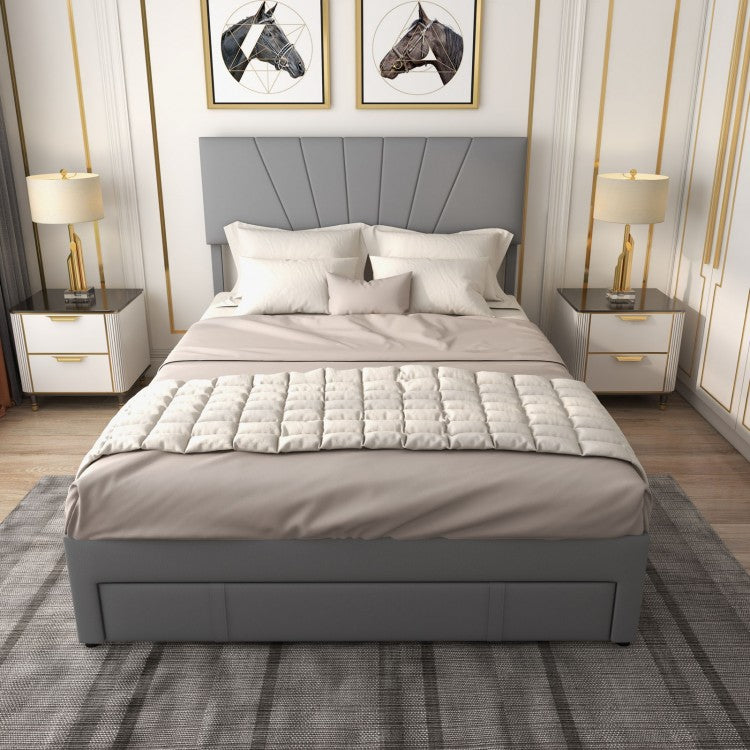 Elegant Upholstered Bed Frame with Storage Drawer and Adjustable Headboard - Full/Queen Size