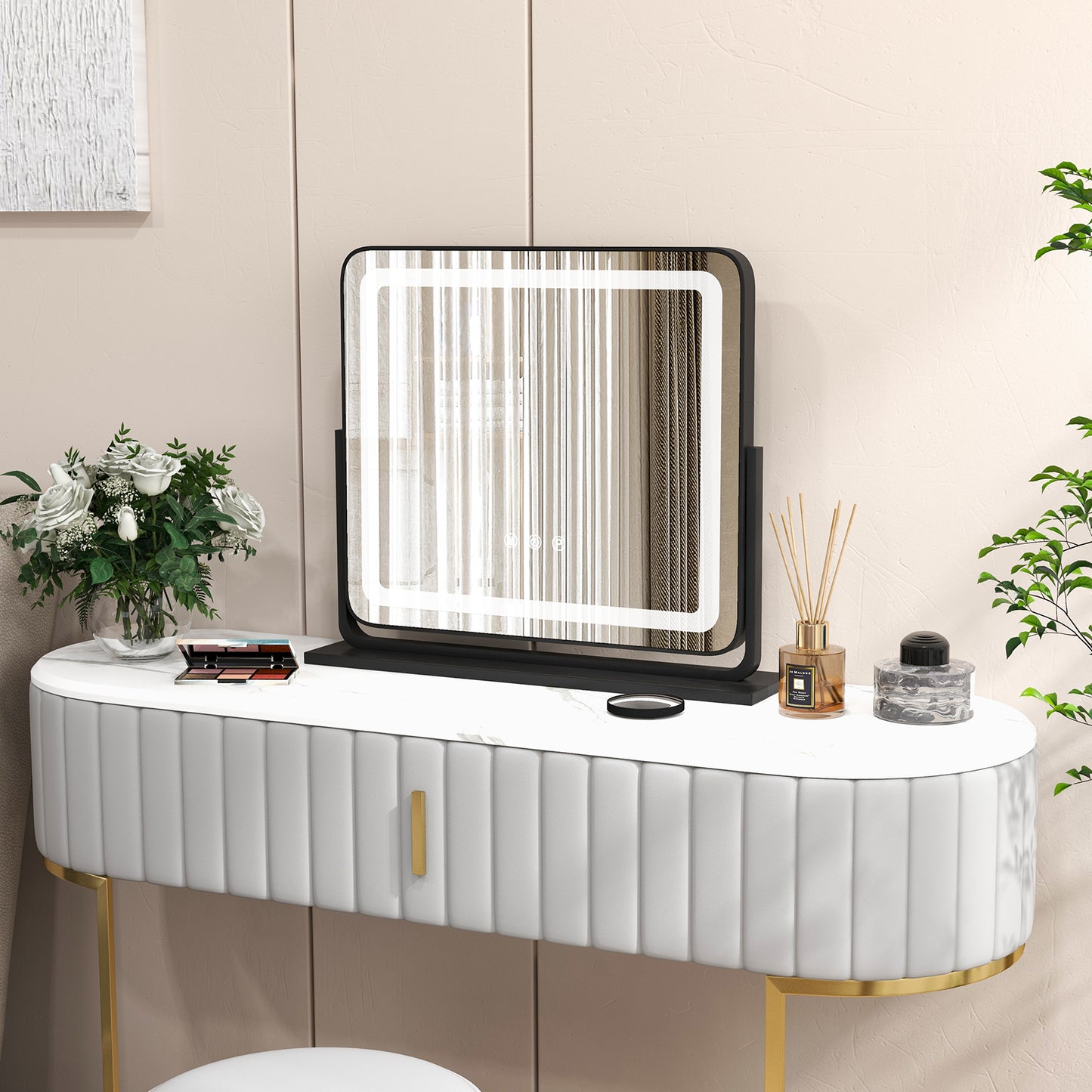 LED Vanity Makeup Mirror with 360° Rotation, 3 Color Lighting Modes & Touch Control