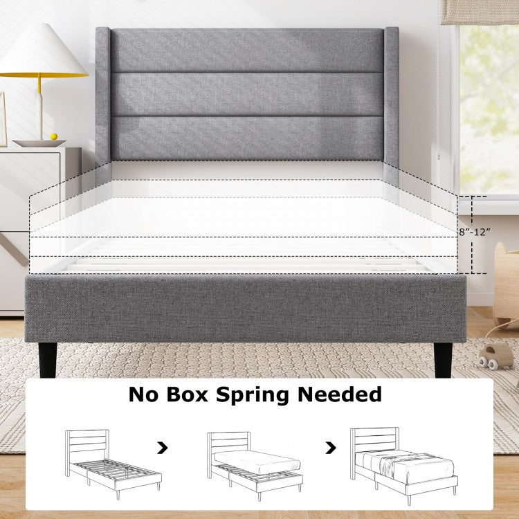 Stylish Linen Upholstered Platform Bed Frame with Wingback Headboard - Twin Size