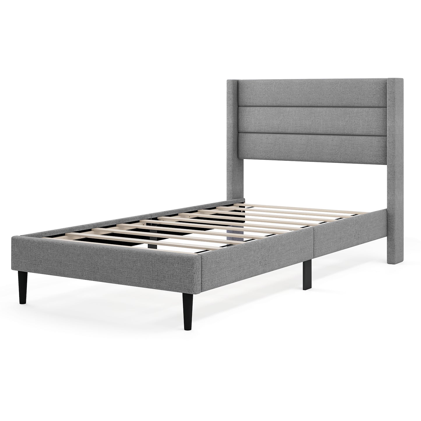 Stylish Linen Upholstered Platform Bed Frame with Wingback Headboard - Twin Size