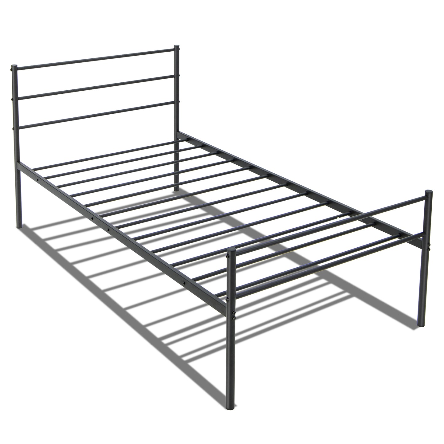 Modern Twin Size Metal Platform Bed Frame with Stylish Headboard – Black