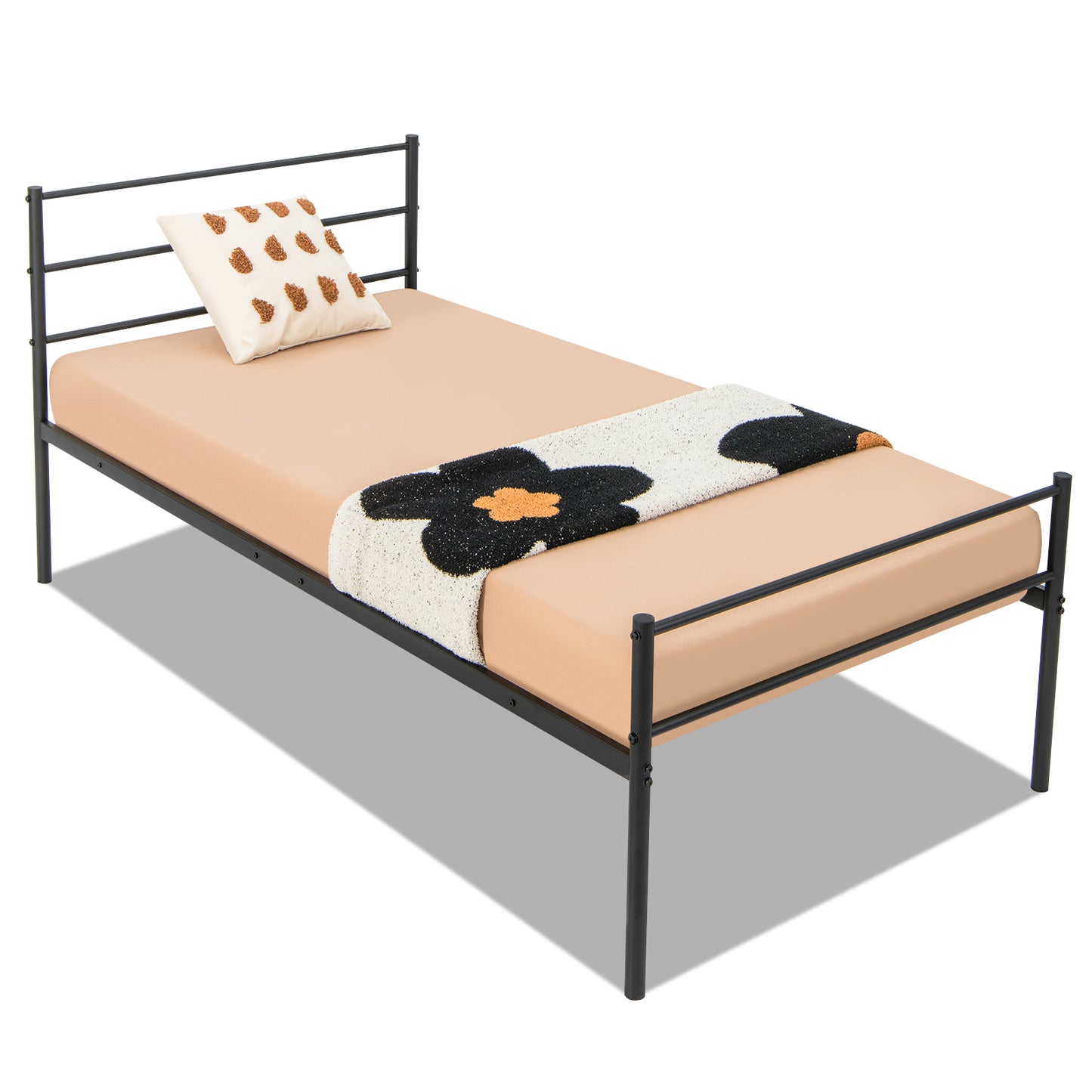 Modern Twin Size Metal Platform Bed Frame with Stylish Headboard – Black