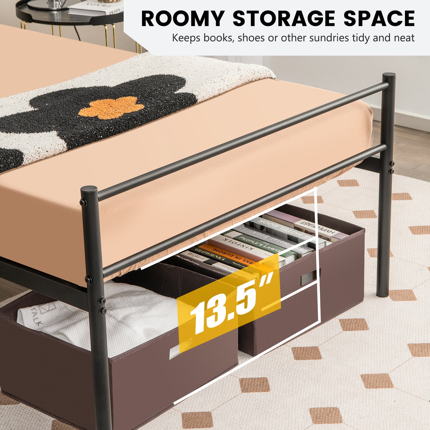 Modern Twin Size Metal Platform Bed Frame with Stylish Headboard – Black