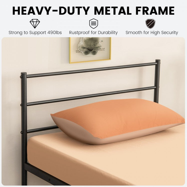 Modern Twin Size Metal Platform Bed Frame with Stylish Headboard – Black