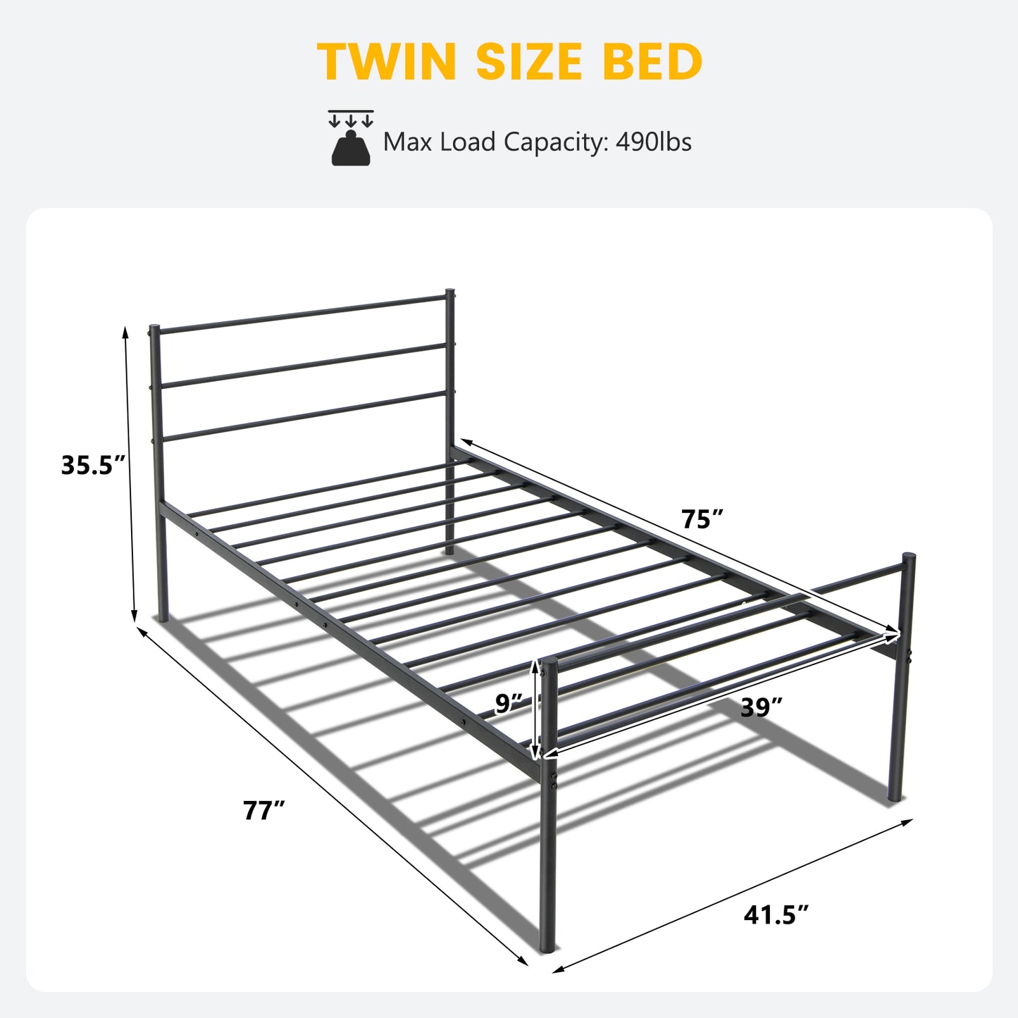 Modern Twin Size Metal Platform Bed Frame with Stylish Headboard – Black