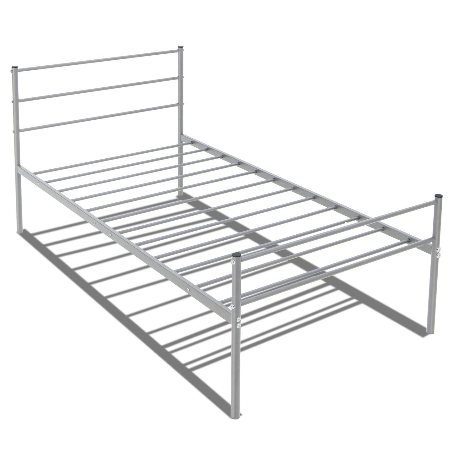 Modern Twin Size Metal Platform Bed Frame with Stylish Headboard – Silver