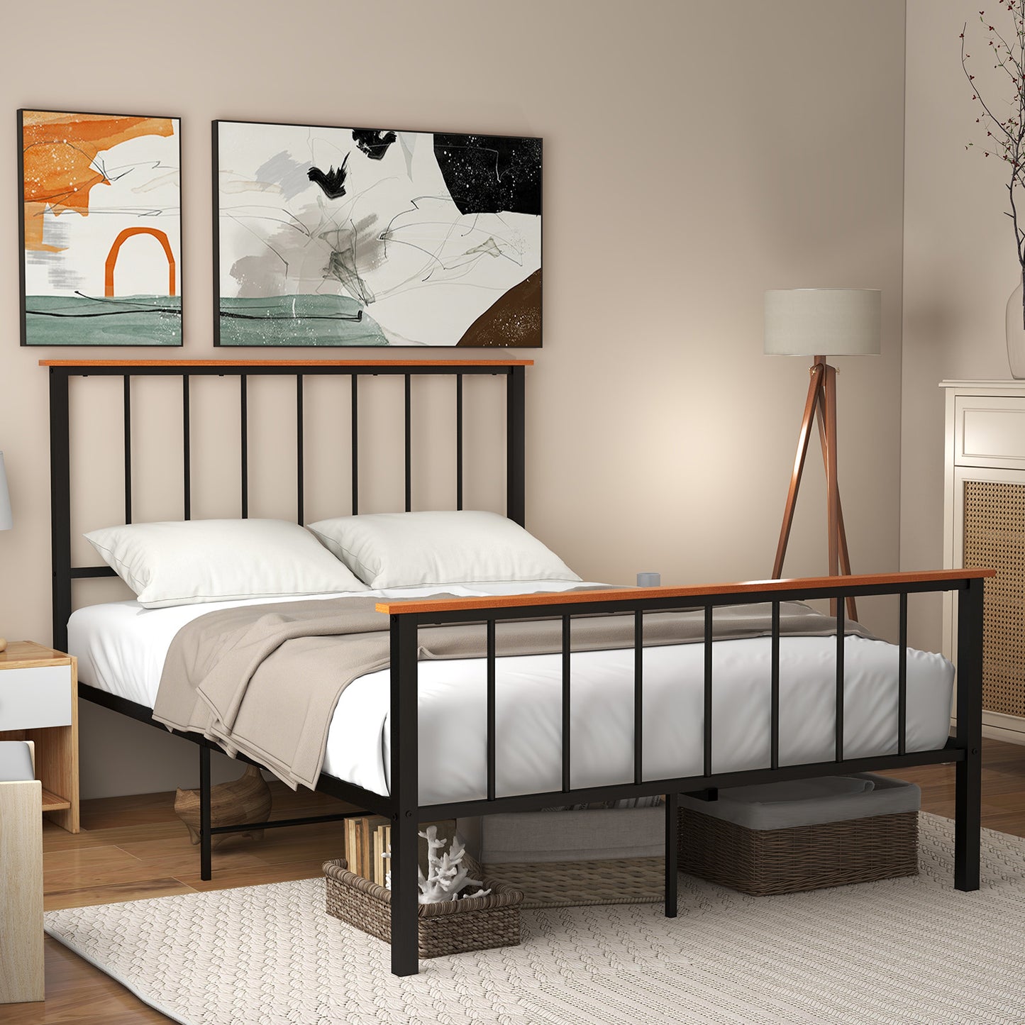 Durable Metal Bed Frame with Headboard, Footboard, and Storage Clearance – Full/Queen Size