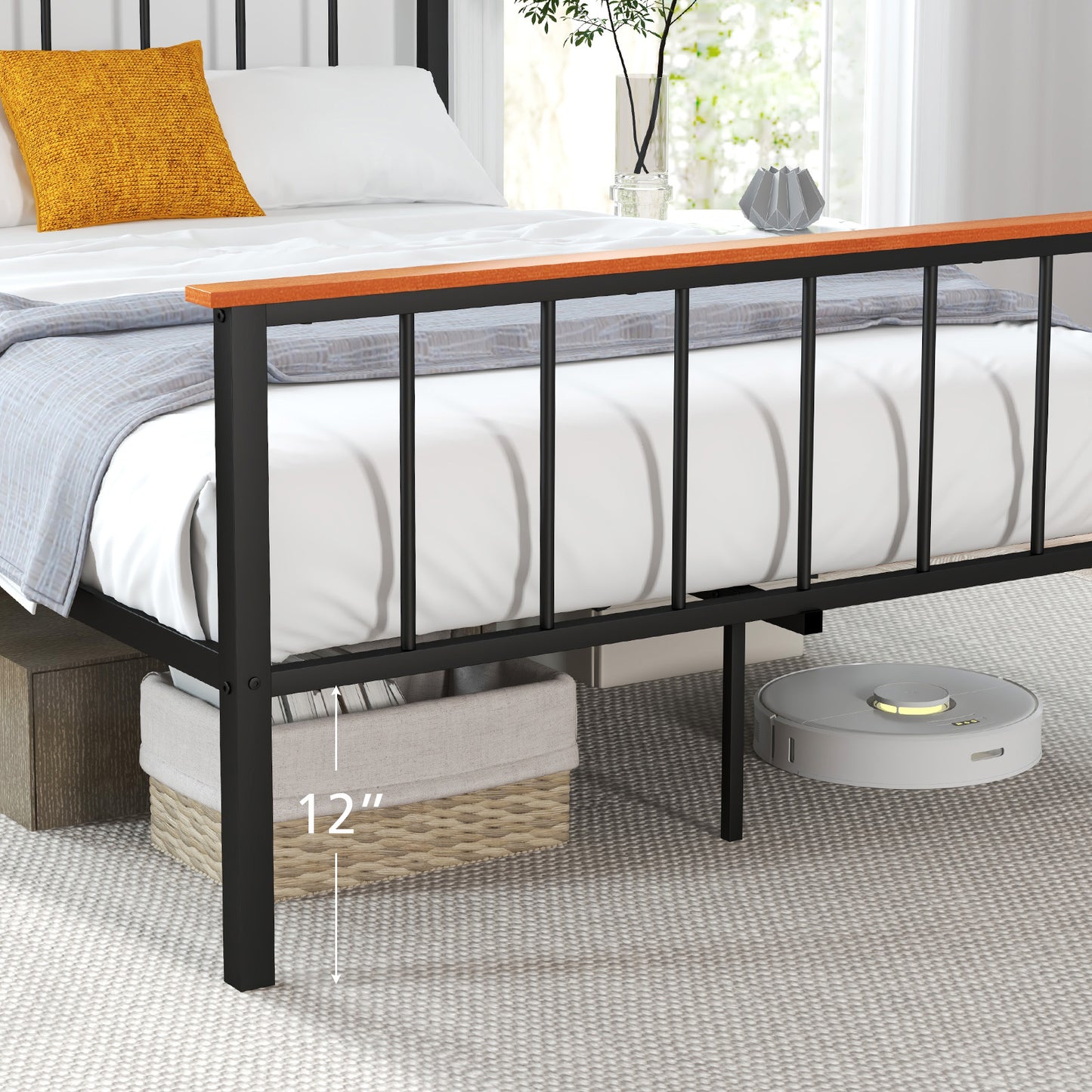 Durable Metal Bed Frame with Headboard, Footboard, and Storage Clearance – Full/Queen Size