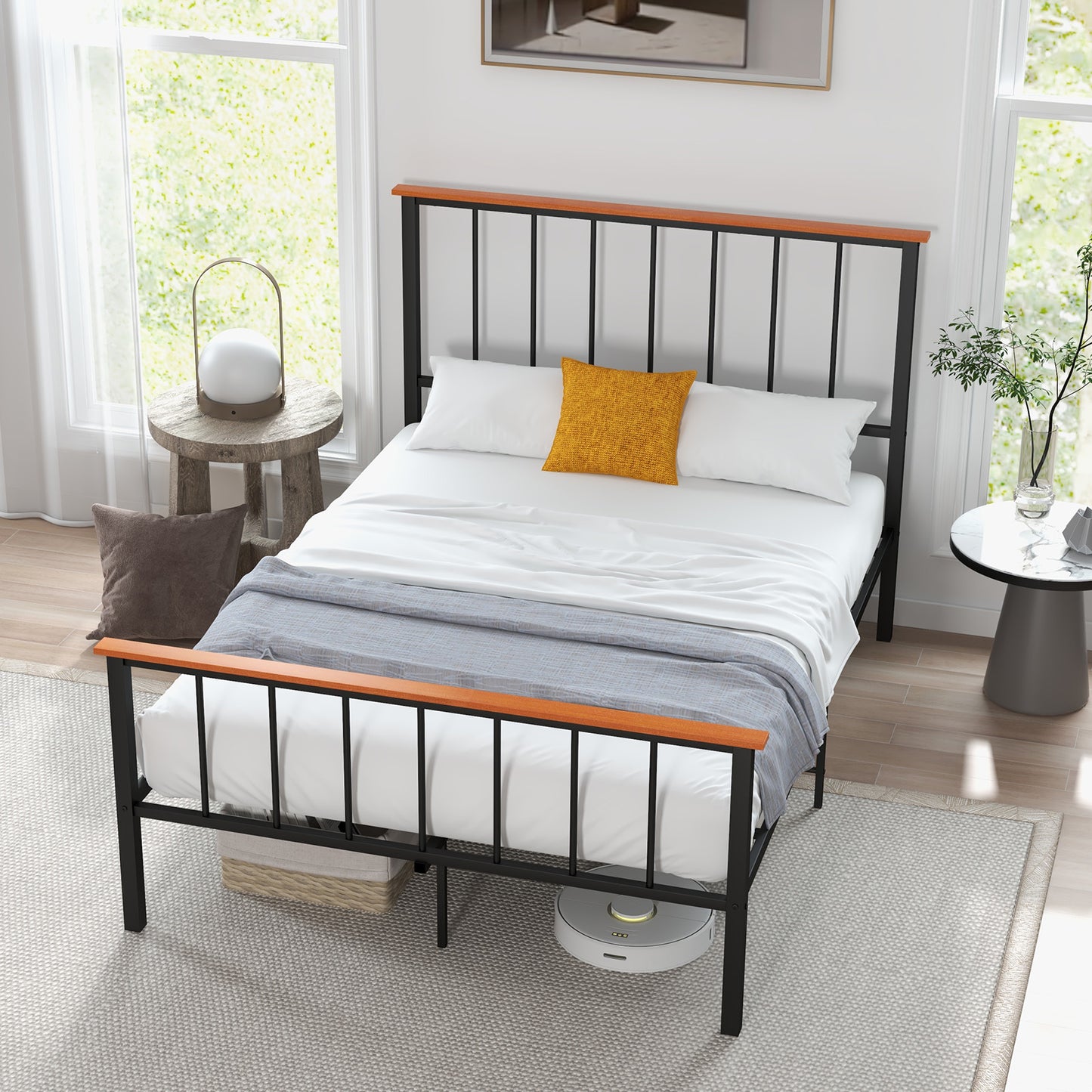 Durable Metal Bed Frame with Headboard, Footboard, and Storage Clearance – Full/Queen Size