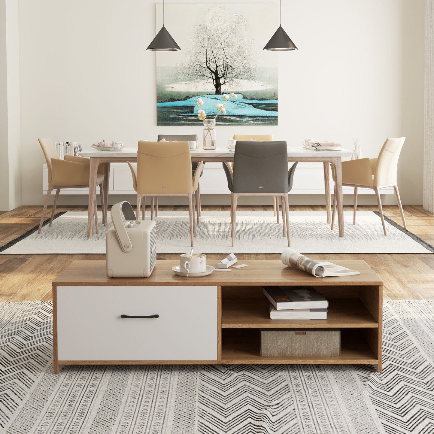 Entertainment Console with Drawer and Open Shelving for 55 Inch TVs