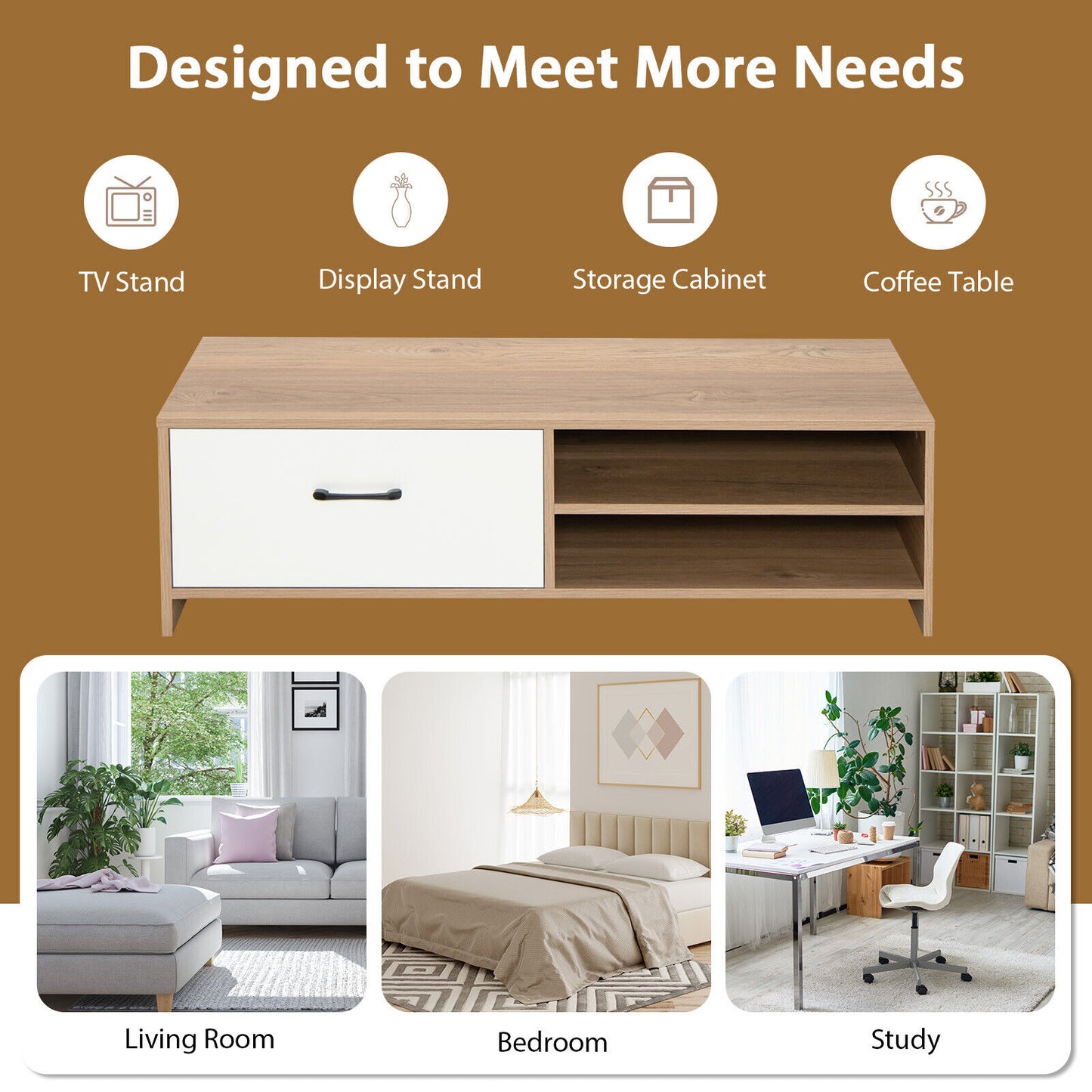 Entertainment Console with Drawer and Open Shelving for 55 Inch TVs