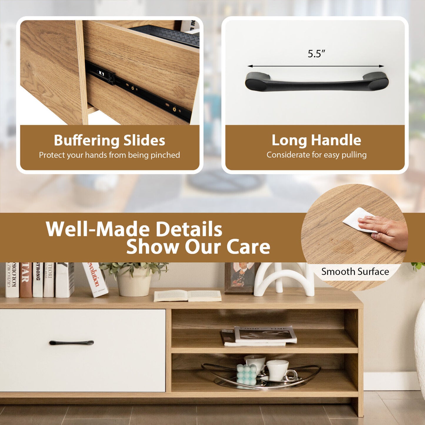 Entertainment Console with Drawer and Open Shelving for 55 Inch TVs