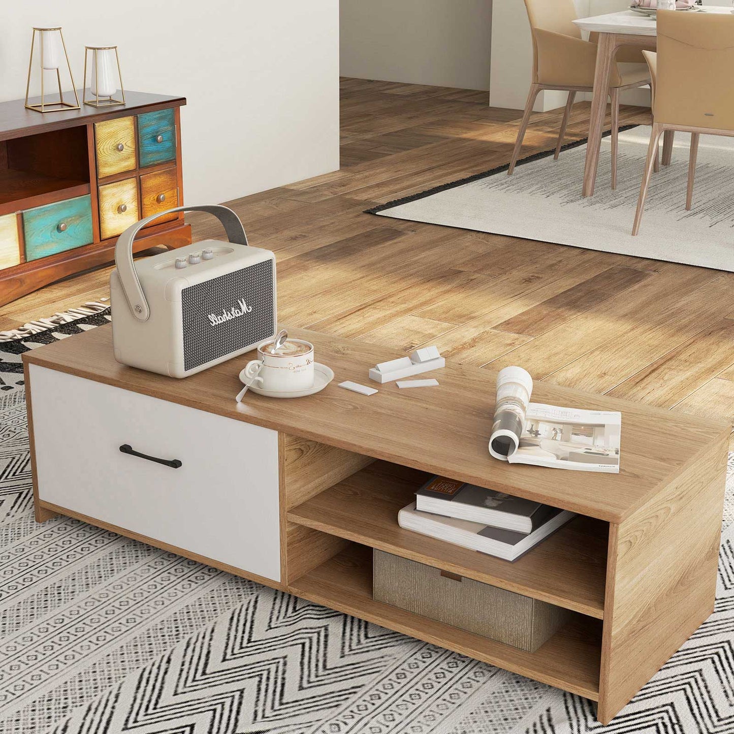 Entertainment Console with Drawer and Open Shelving for 55 Inch TVs