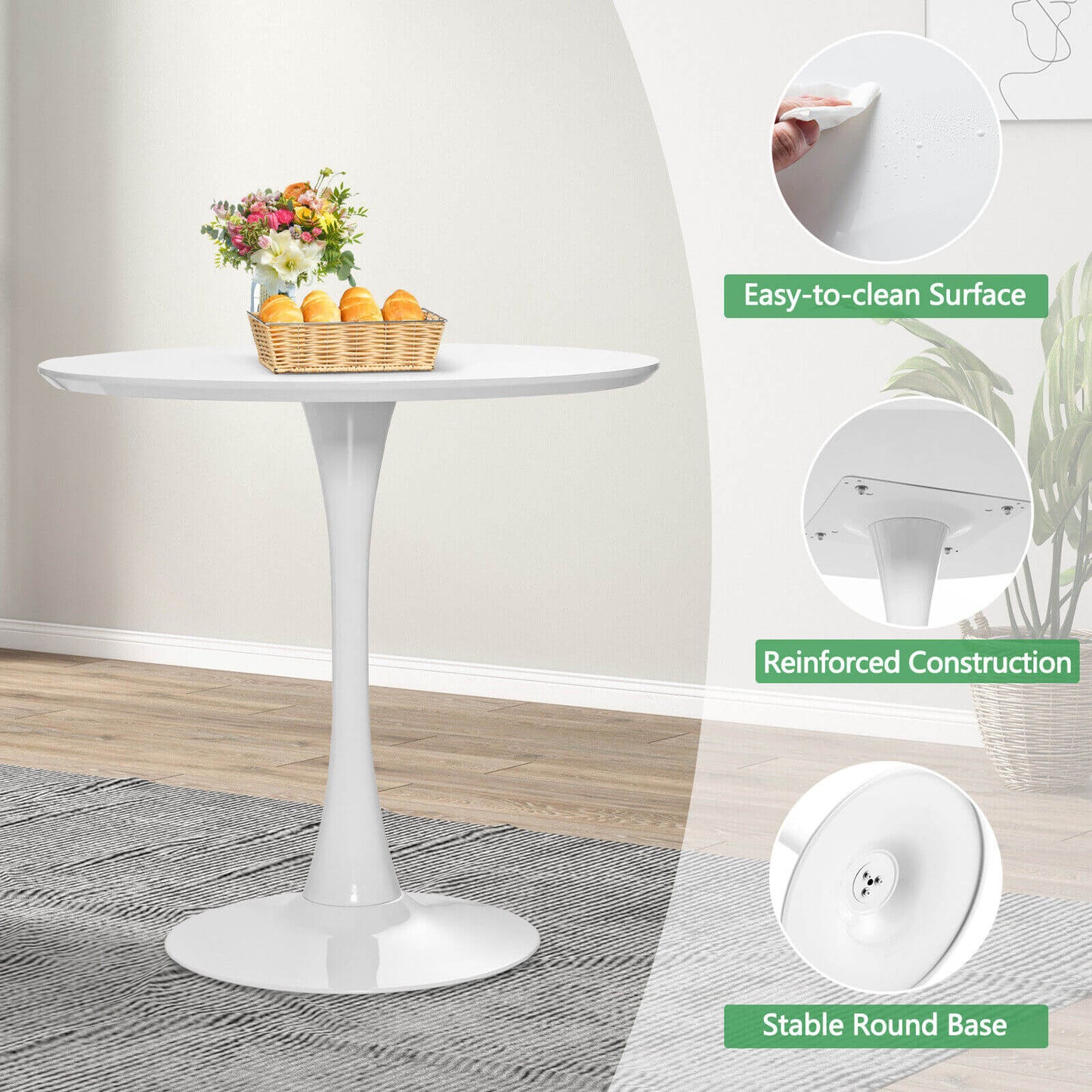 Stylish 32 Inch Round Tulip Dining Table Featuring MDF Top