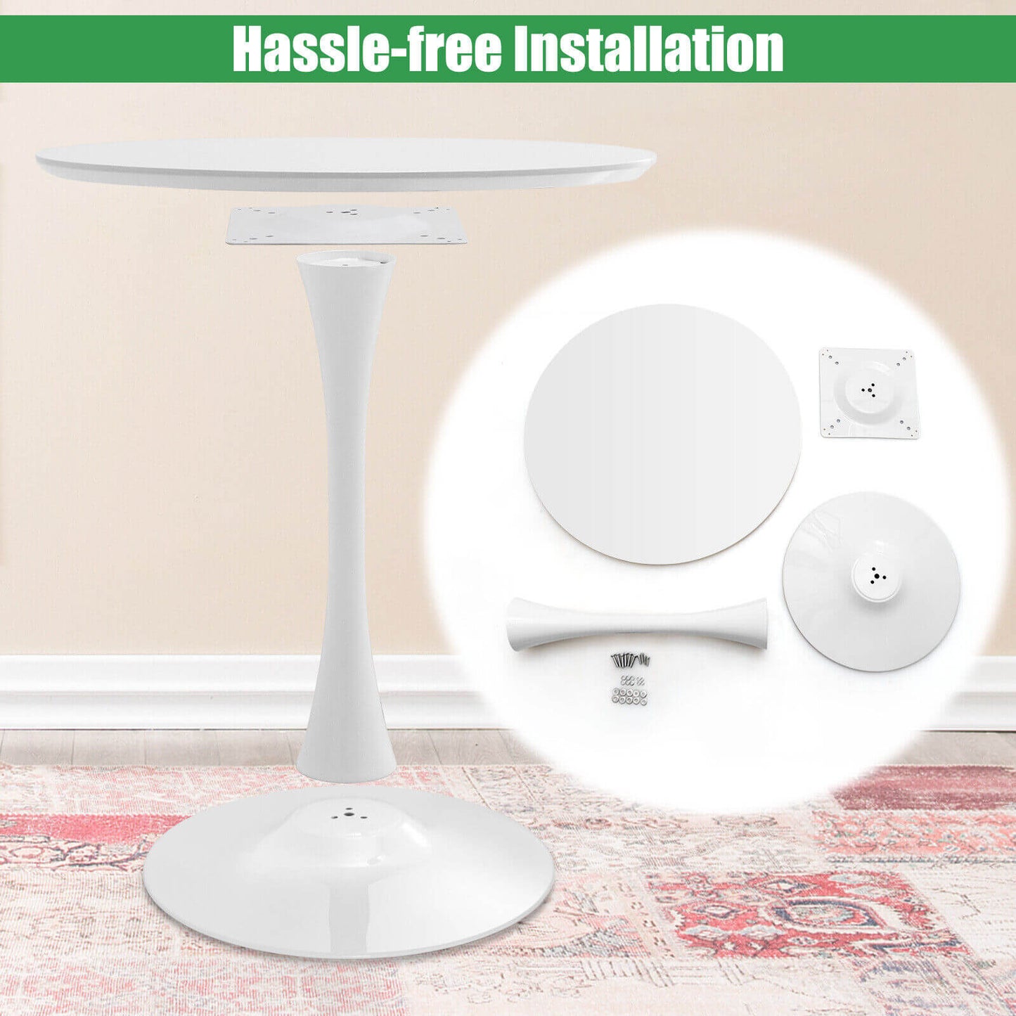 Stylish 32 Inch Round Tulip Dining Table Featuring MDF Top