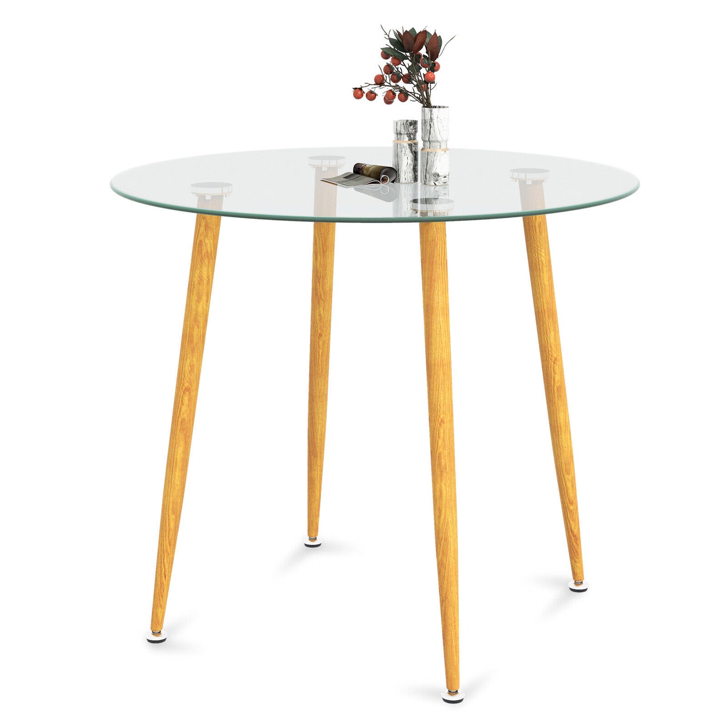 Modern Round Glass Dining Table with Metal Legs for Kitchen or Living Room