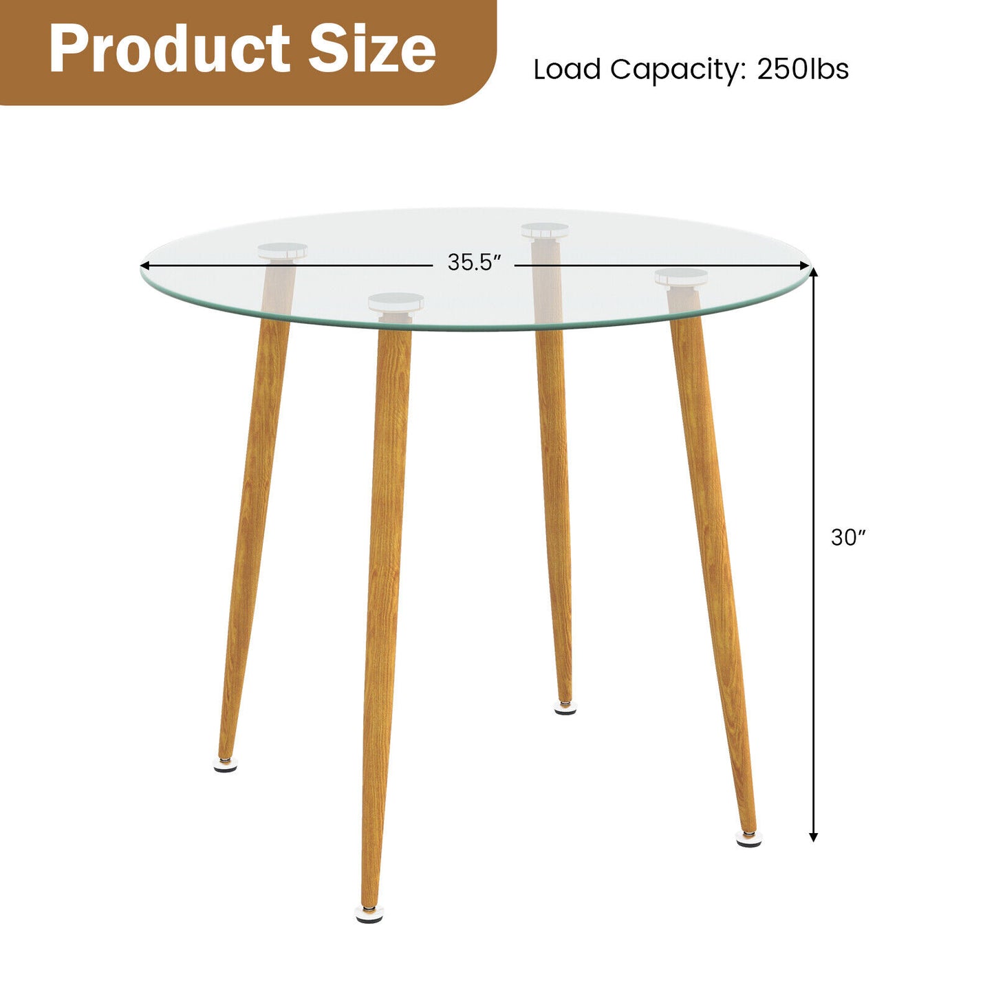 Modern Round Glass Dining Table with Metal Legs for Kitchen or Living Room