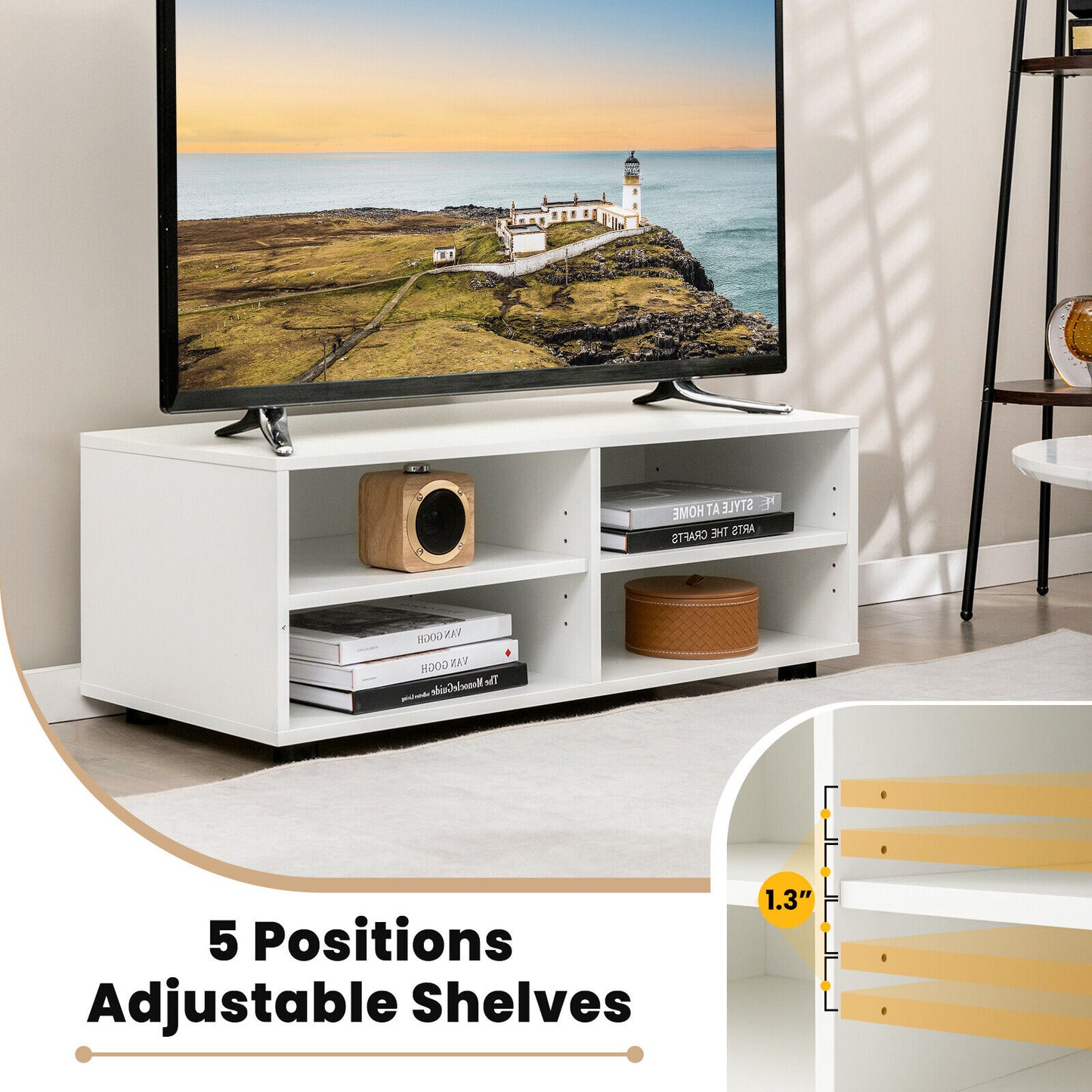 Modern 4 Cube TV Stand with Adjustable Shelves for TVs up to 45 Inches