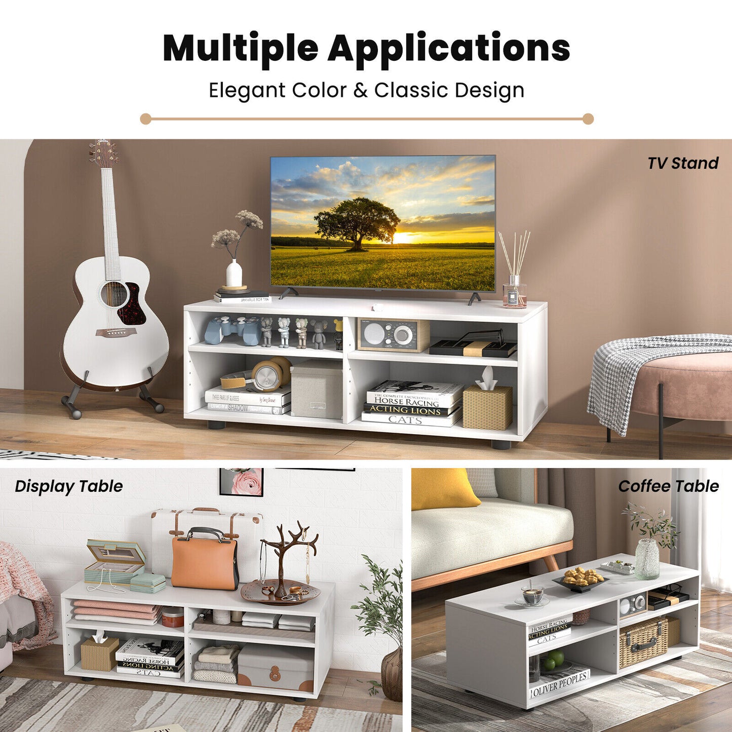 Modern 4 Cube TV Stand with Adjustable Shelves for TVs up to 45 Inches