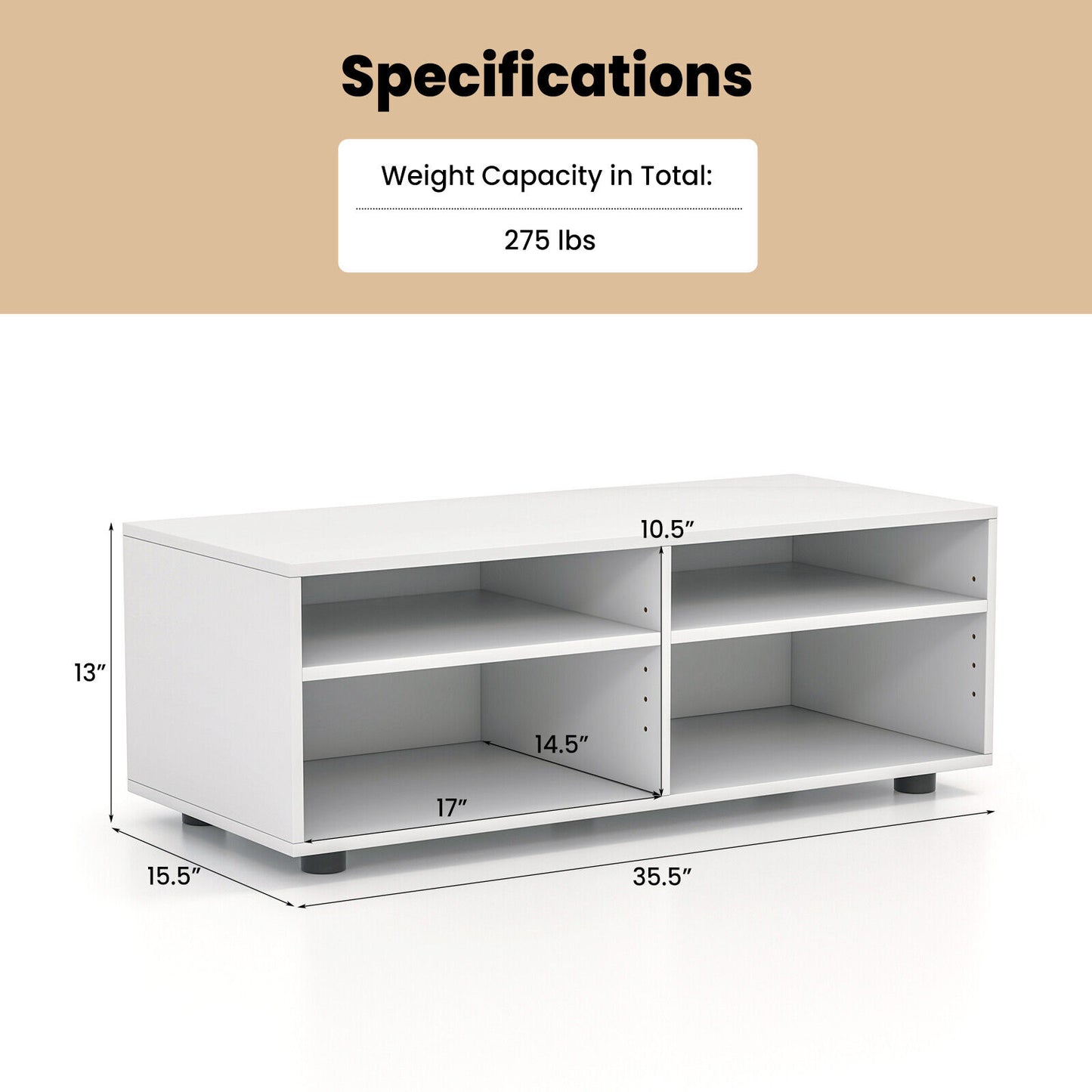 Modern 4 Cube TV Stand with Adjustable Shelves for TVs up to 45 Inches