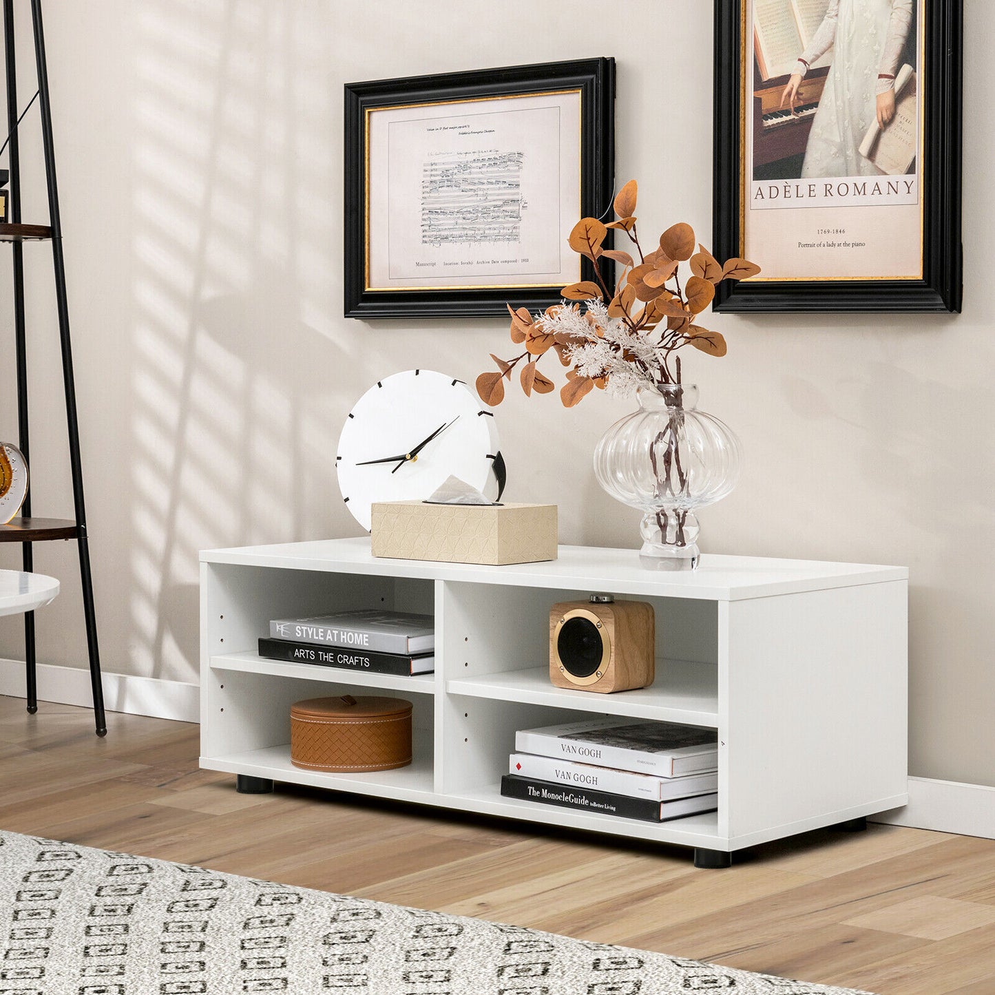Modern 4 Cube TV Stand with Adjustable Shelves for TVs up to 45 Inches