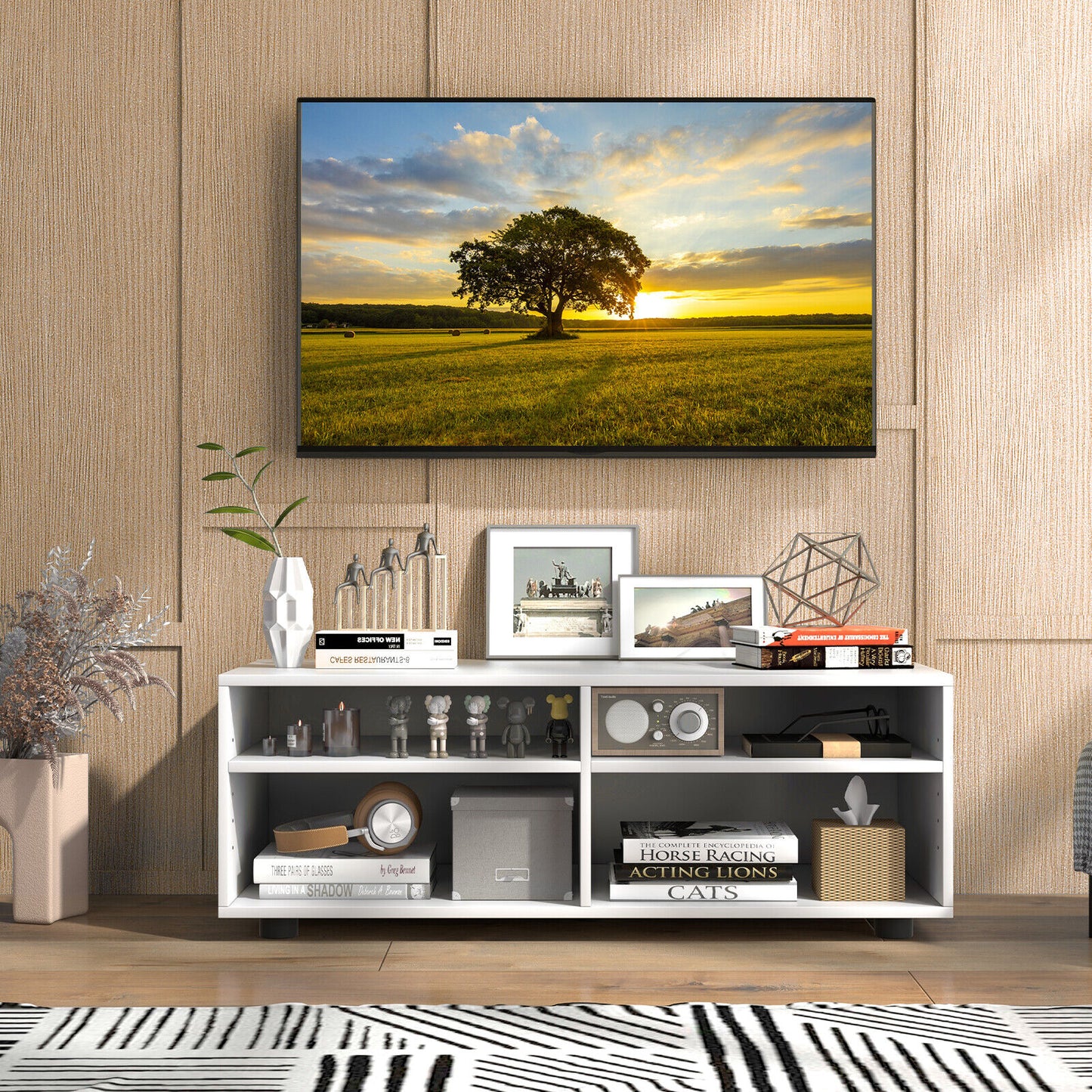 Modern 4 Cube TV Stand with Adjustable Shelves for TVs up to 45 Inches