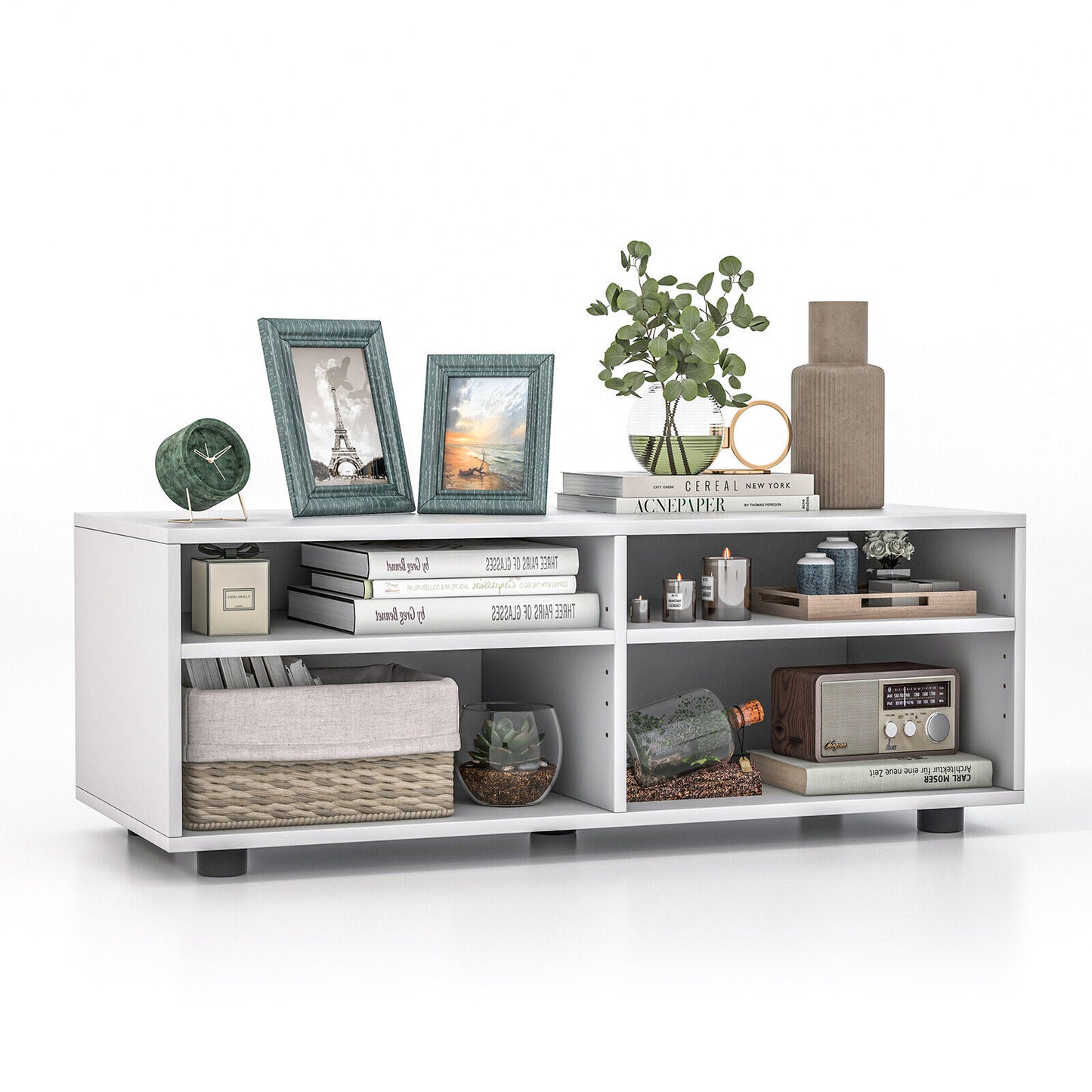 Modern 4 Cube TV Stand with Adjustable Shelves for TVs up to 45 Inches