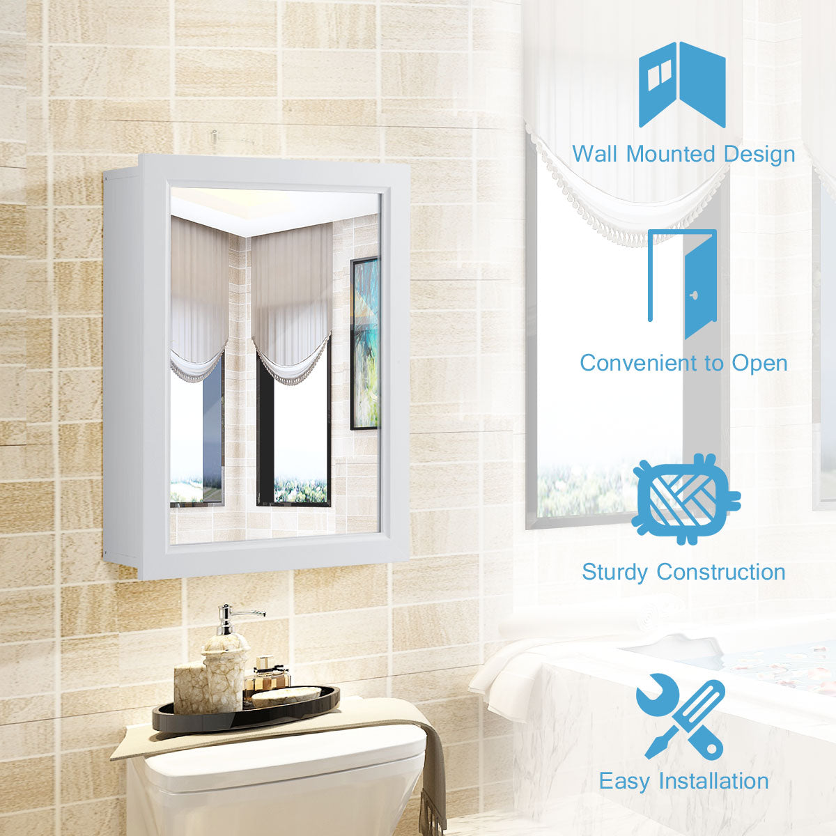 Modern Wall-Mounted Medicine Cabinet with Mirror and Adjustable Shelf