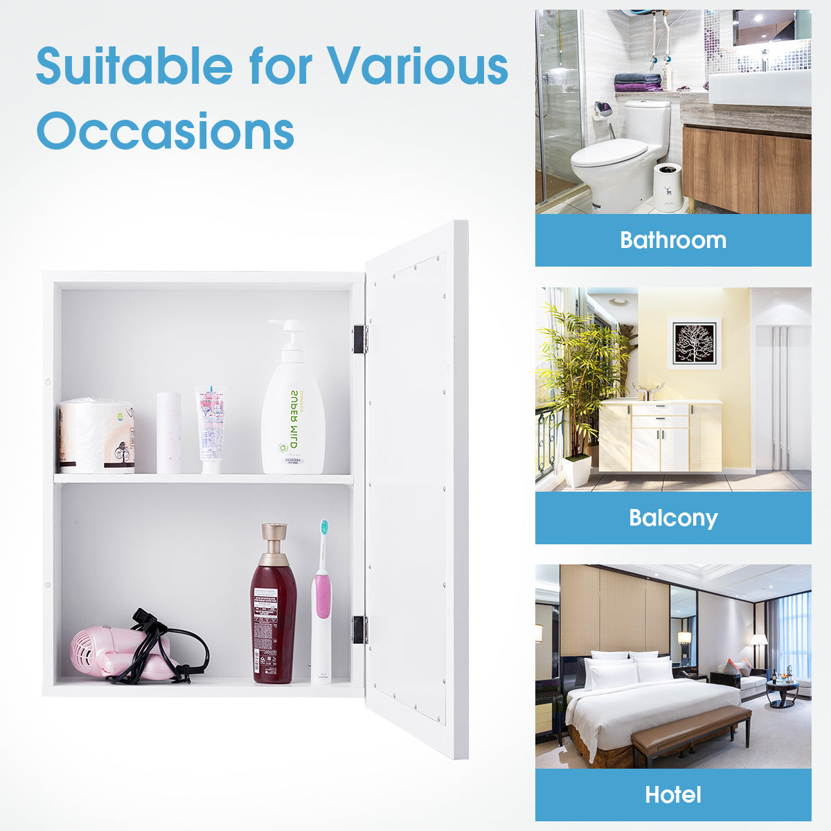 Modern Wall-Mounted Medicine Cabinet with Mirror and Adjustable Shelf