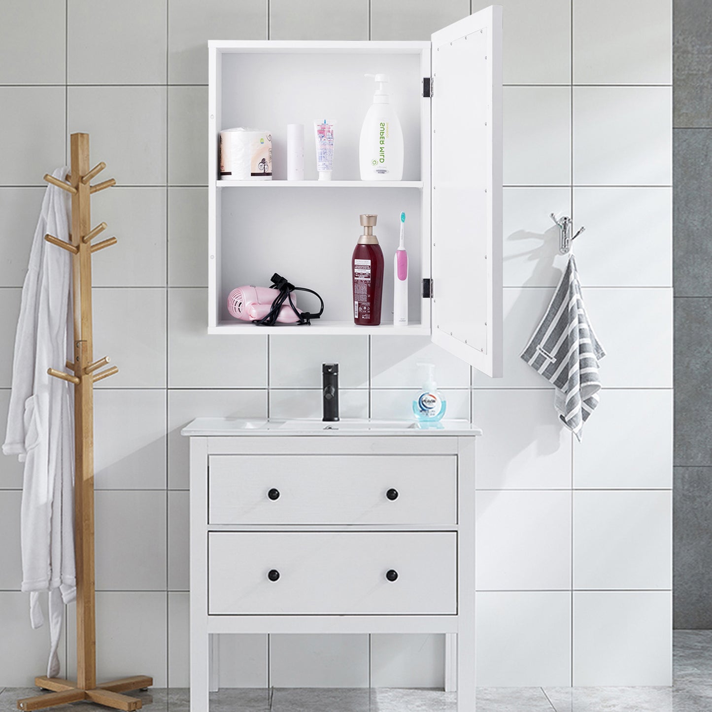 Modern Wall-Mounted Medicine Cabinet with Mirror and Adjustable Shelf