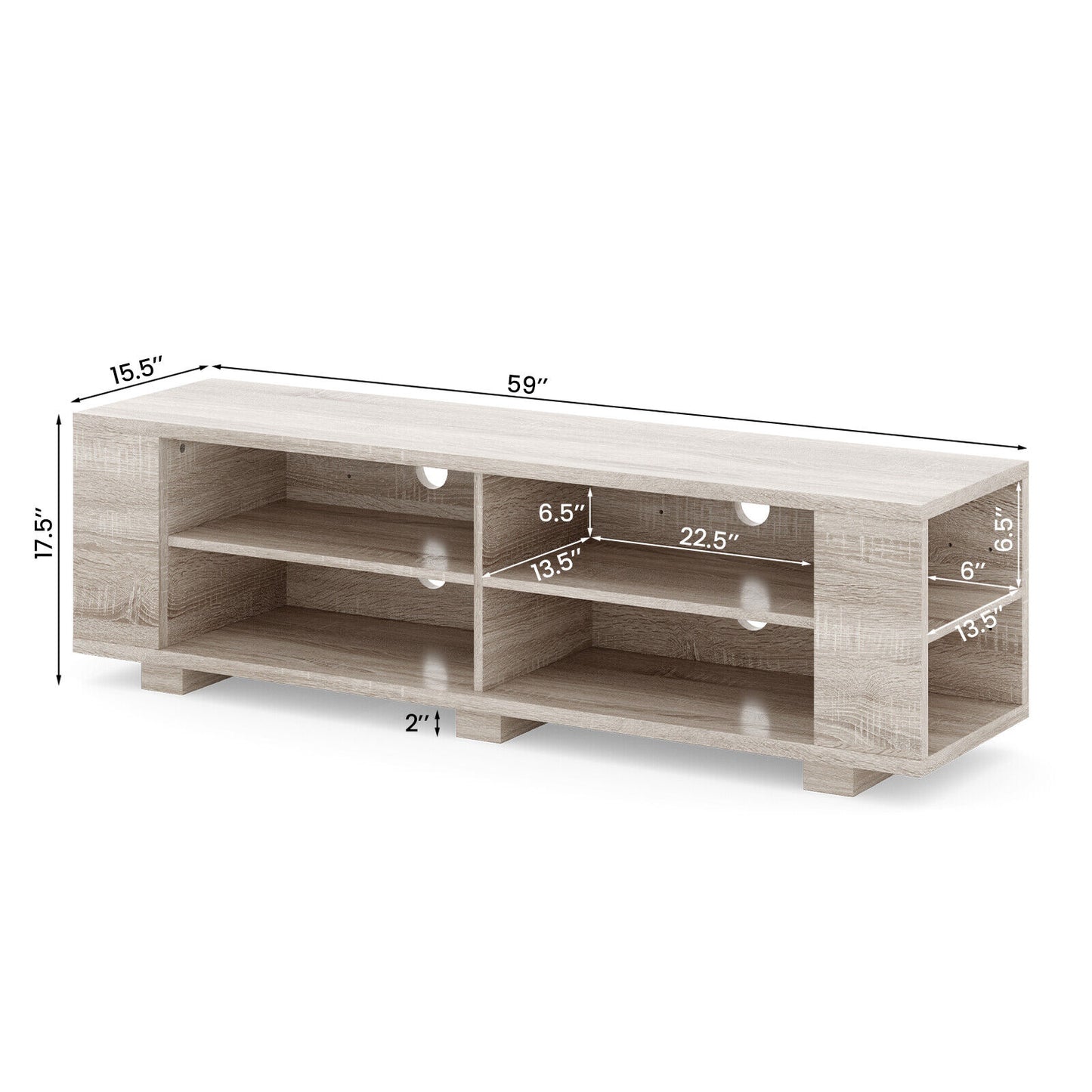 Modern 59 Inch Media Console with Adjustable Open Shelves for TVs up to 65 Inches in Light Brown