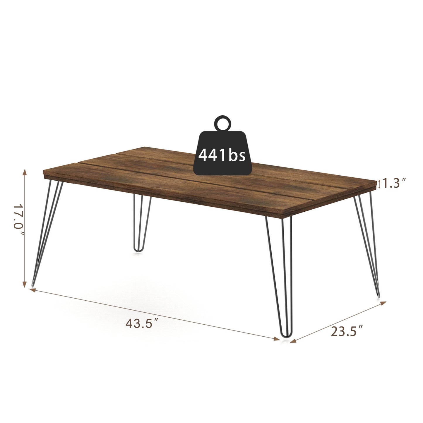 Modern Rectangular Wood Coffee Table with Metal Legs 43.5 Inch
