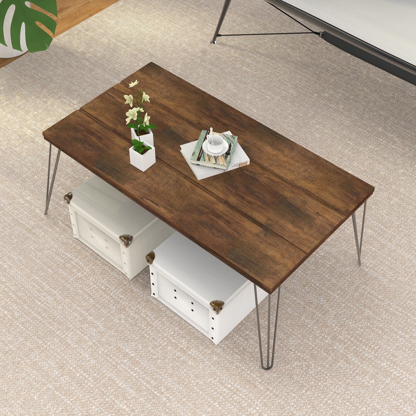 Modern Rectangular Wood Coffee Table with Metal Legs 43.5 Inch