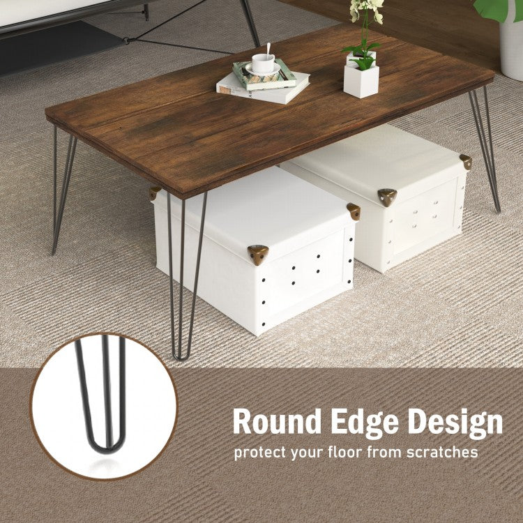 Modern Rectangular Wood Coffee Table with Metal Legs 43.5 Inch