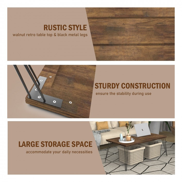 Modern Rectangular Wood Coffee Table with Metal Legs 43.5 Inch
